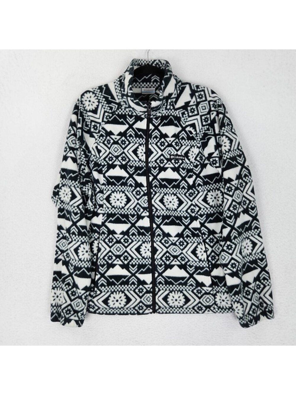 Columbia Jacket Womens 2XL White Black Fleece Geometric Aztec Full Zip Pockets